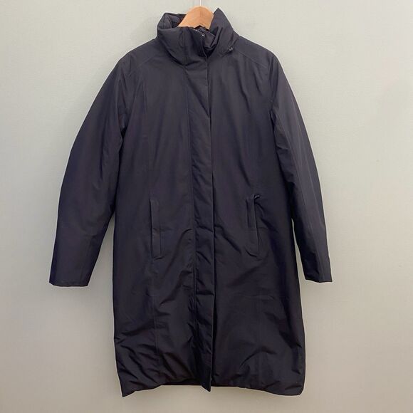 Lands End Down Filled Long Coat Womens Medium Black Pockets Outdoor Warm - Picture 1 of 13